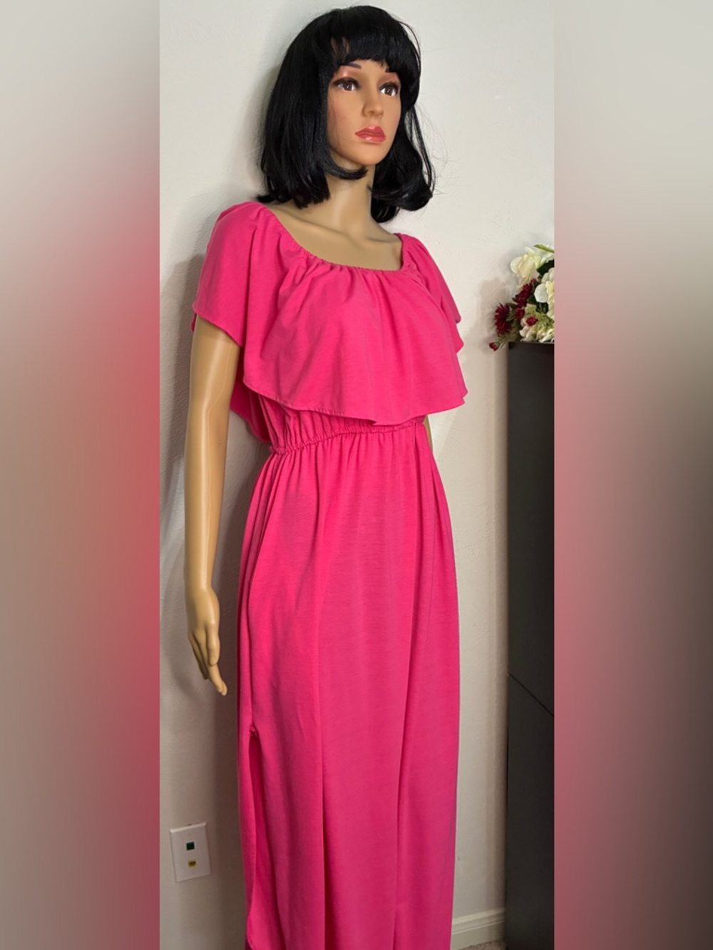 THANTH ladies Hot Pink Cotton maxi dress. Size XL. Off or on shoulder dress